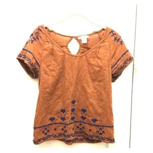 Rust colored boho embroidered top